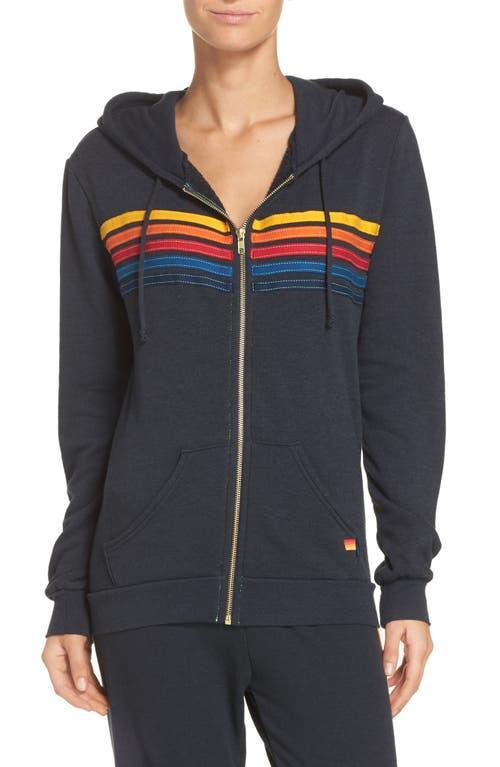 Aviator Nation 5 Stripe Zip Hoodie in Grey. - size L (also in XS, S, M, XL) Product Image