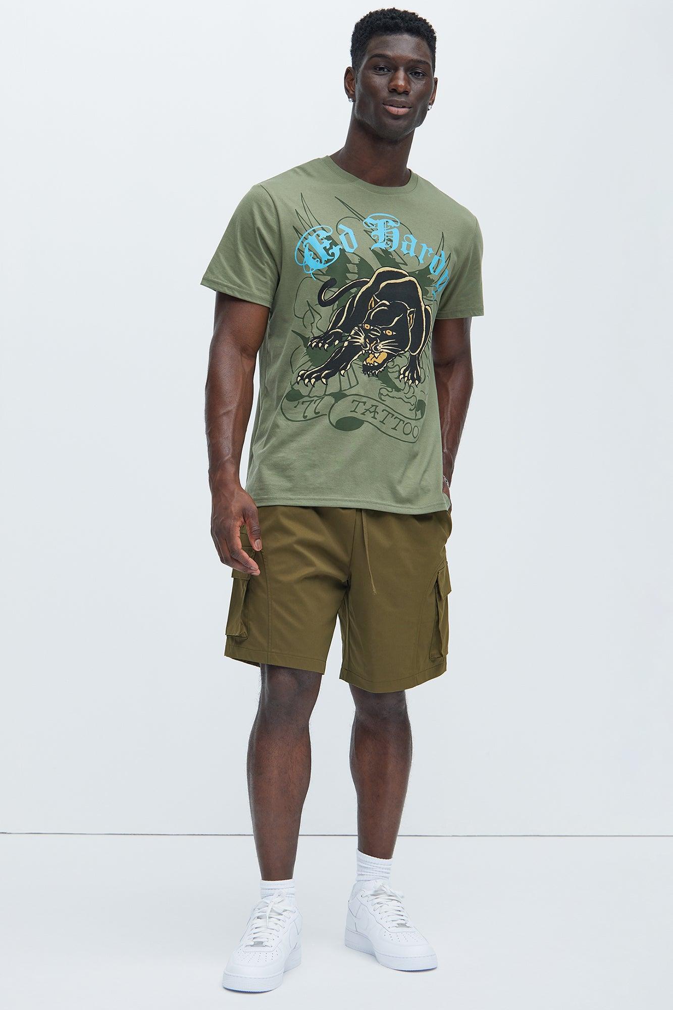 Ed Hardy Crouching Panther Tattoo Short Sleeve Tee - Olive Product Image