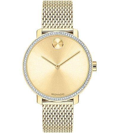 Movado Bold Gold Crystal IP Mesh Bracelet Watch Product Image