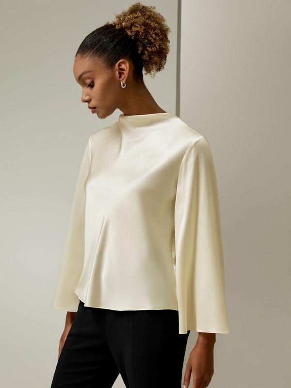 Bell sleeves minimalist silk top Product Image