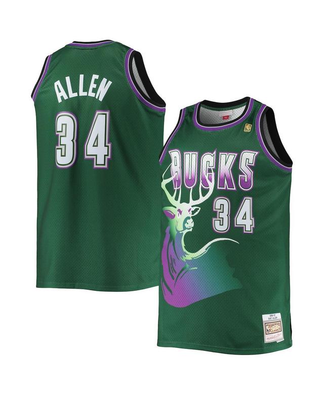 Mens Mitchell & Ness Ray Allen Hunter Green Milwaukee Bucks Big & Tall 1996-97 Hardwood Classics Swingman Jersey Product Image