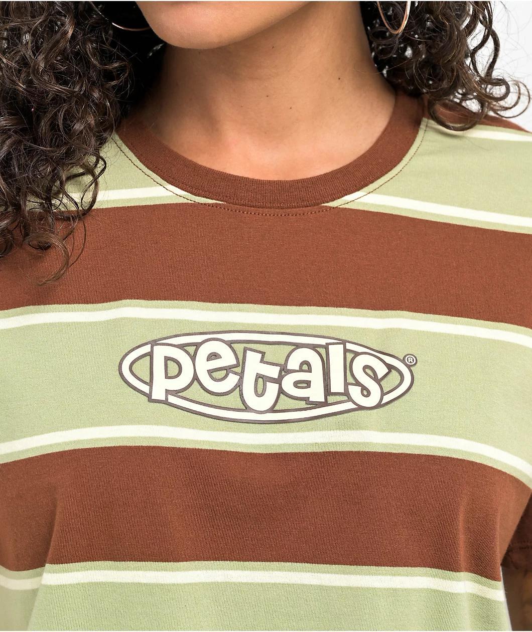 Petals by Petals And Peacocks Stripe Green & Brown Crop T-Shirt Product Image