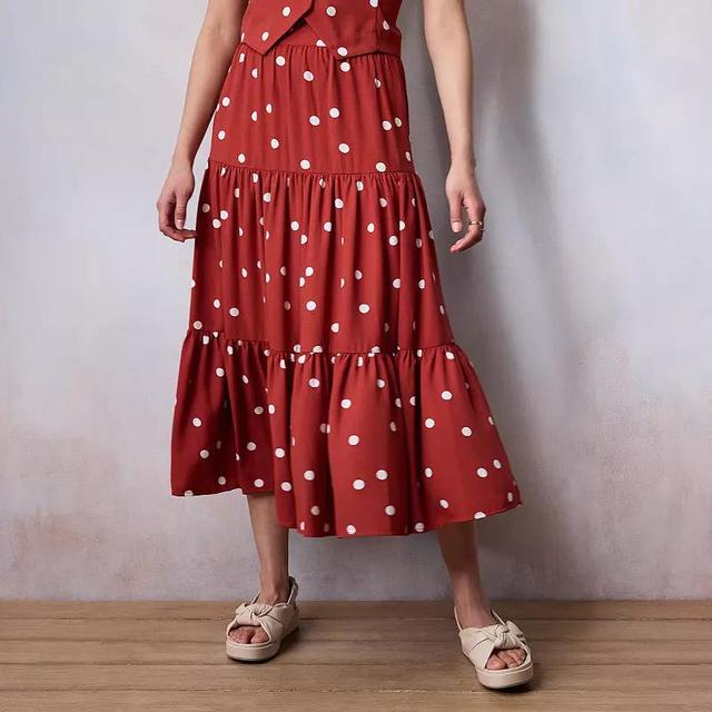 Petite LC Lauren Conrad Three Tier Midi Skirt, Womens Red Randy Dots Product Image