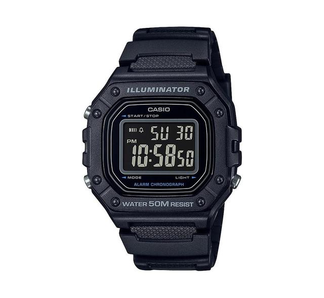 Casio Mens Digital Black Resin Watch 43.2mm, W218H-1BV - Black Product Image