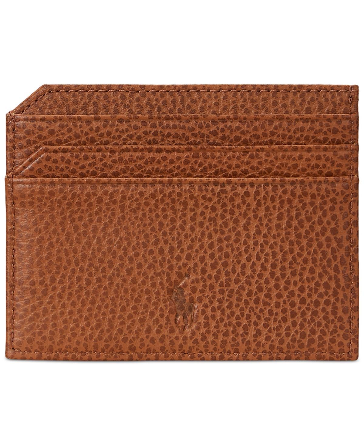 POLO RALPH LAUREN Men's Pebbled Leather Card Case In Brown Product Image