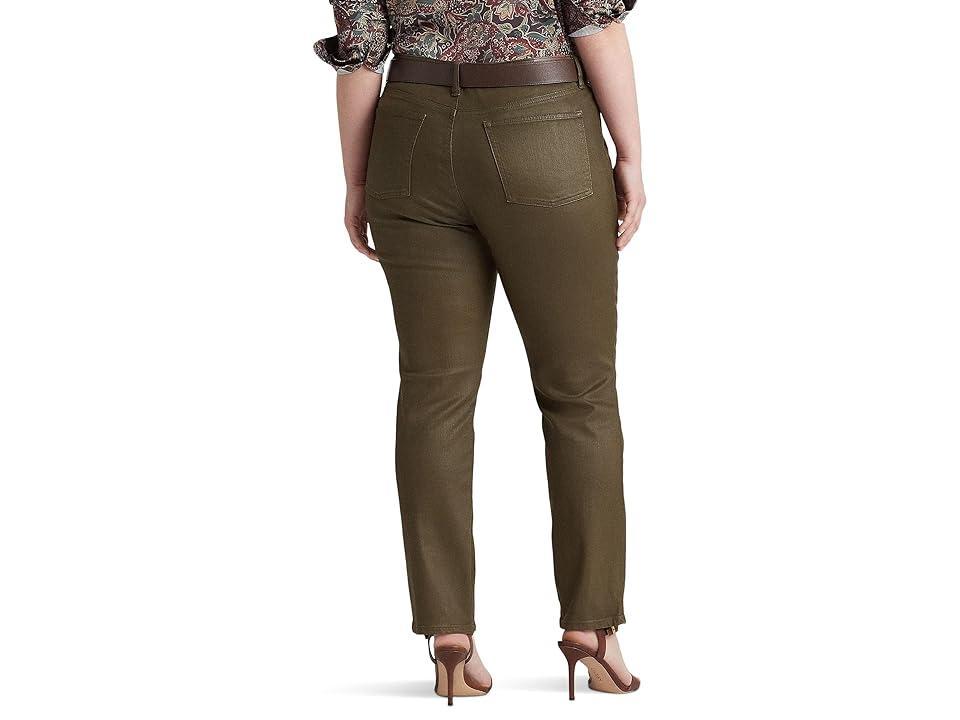 LAUREN Ralph Lauren Plus Size Coated Mid-Rise Straight Ankle Jeans in Olive Fern Wash (Olive Fern Wash) Women's Jeans Product Image