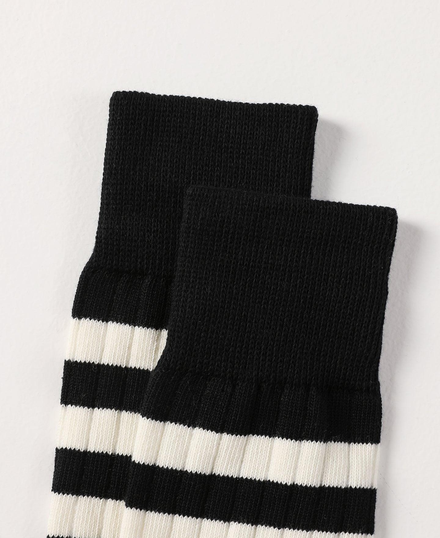 Retro Striped Cotton Socks - Black/White Product Image