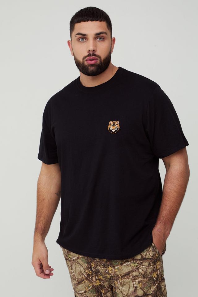 Plus Tiger Embroidered T-Shirt | boohooMAN USA Product Image