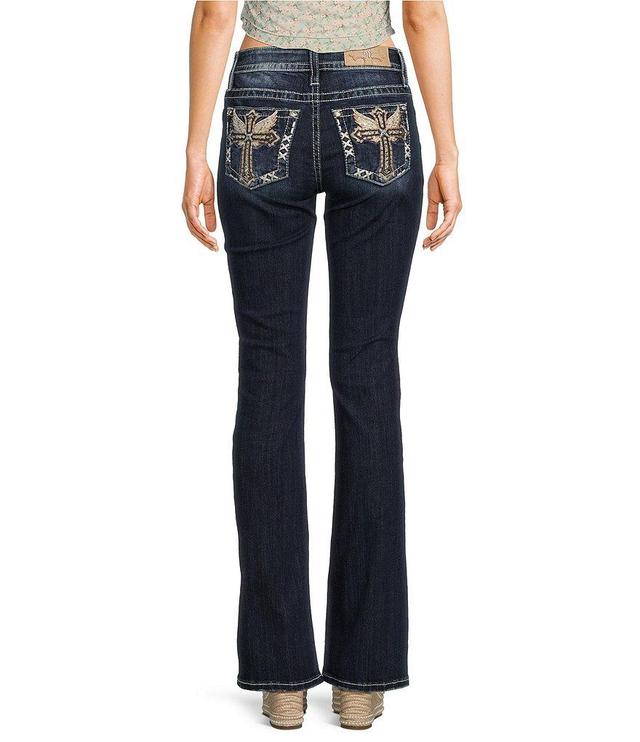 Miss Me Mid Rise Embroidered Cross With Wing Back Pocket Bootcut Jeans Product Image