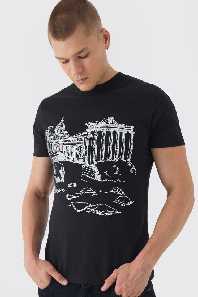 Slim Landscape Stencil Print T-Shirt | boohooMAN USA Product Image