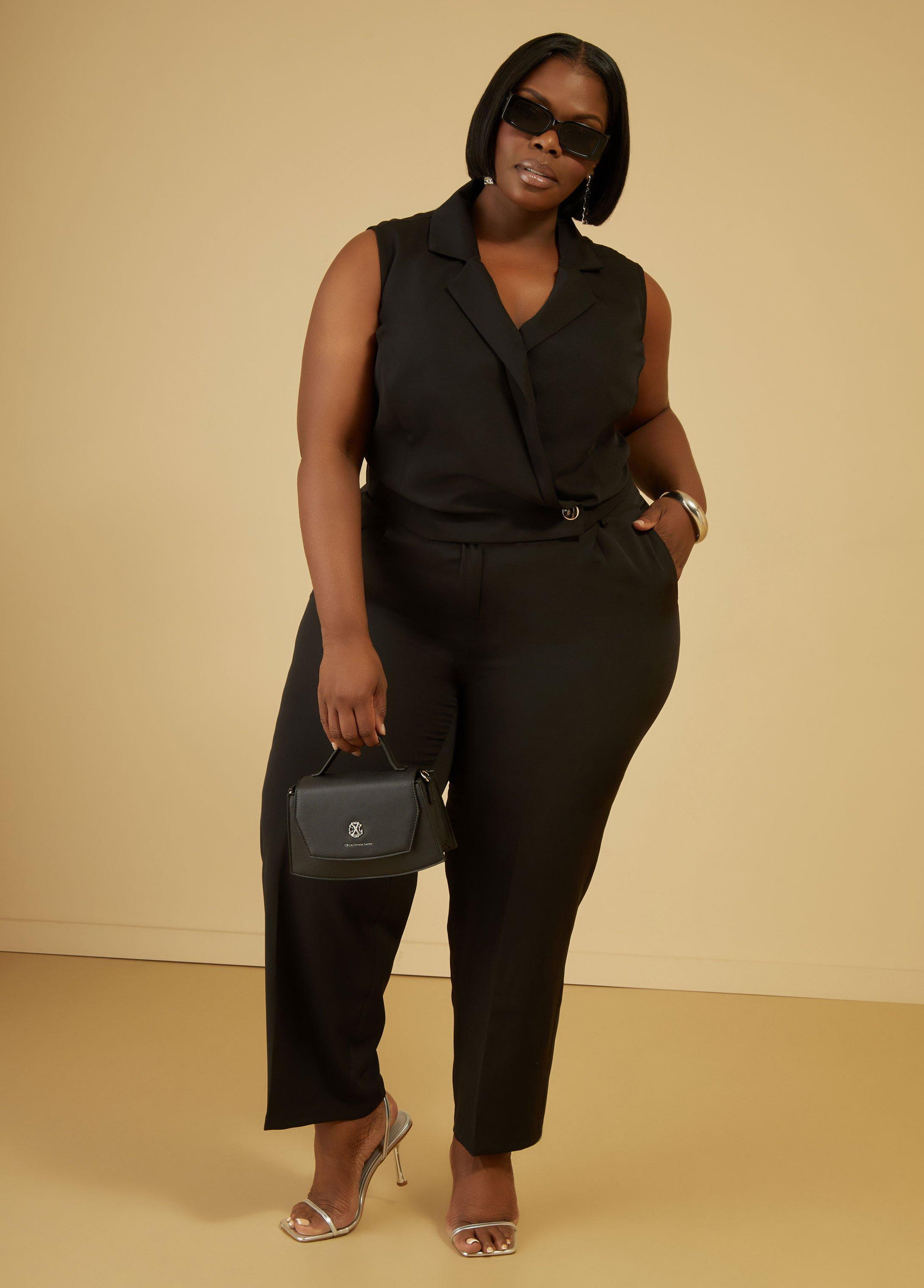 Plus Size Pleated Straight Leg Pants Ashley Stewart Product Image