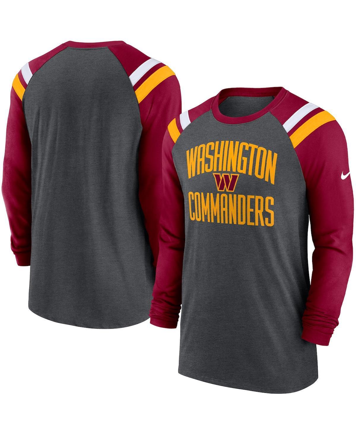 Mens Nike Heathered Charcoal/Burgundy Washington Commanders Tri-Blend Raglan Athletic Long Sleeve Fashion T-Shirt Product Image