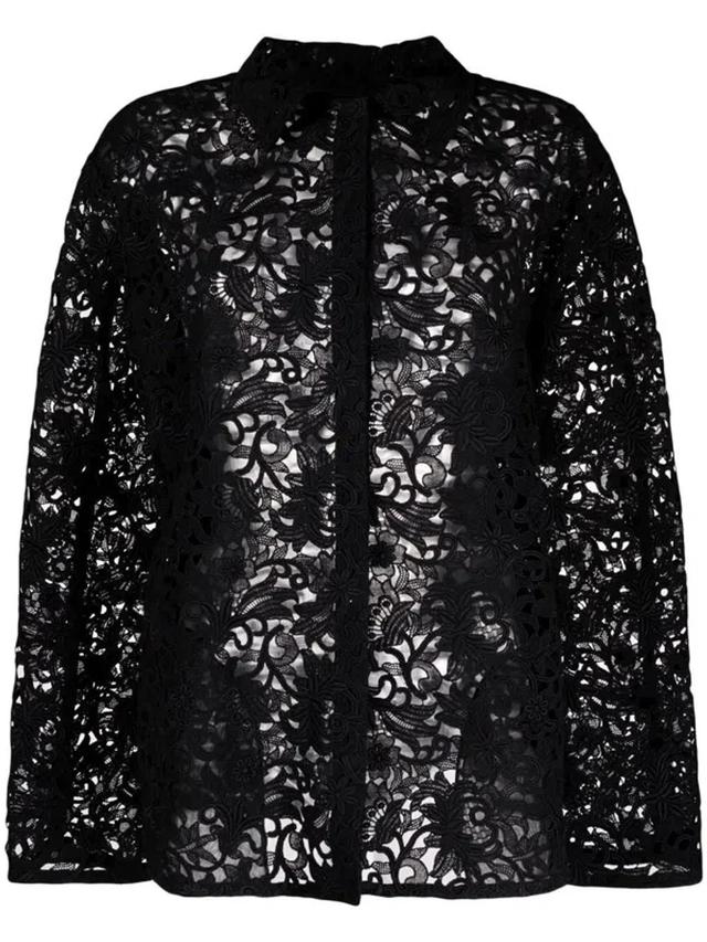 Women's Floral Lace Shirt Jacket In Nero Product Image