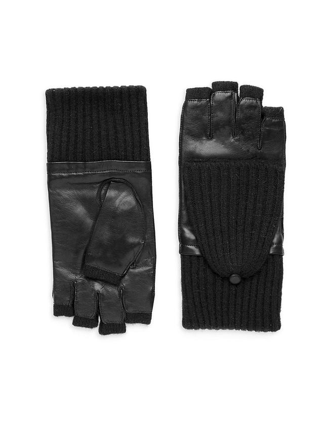 Womens Leather & Cashmere-Blend Fingerless Gloves Product Image