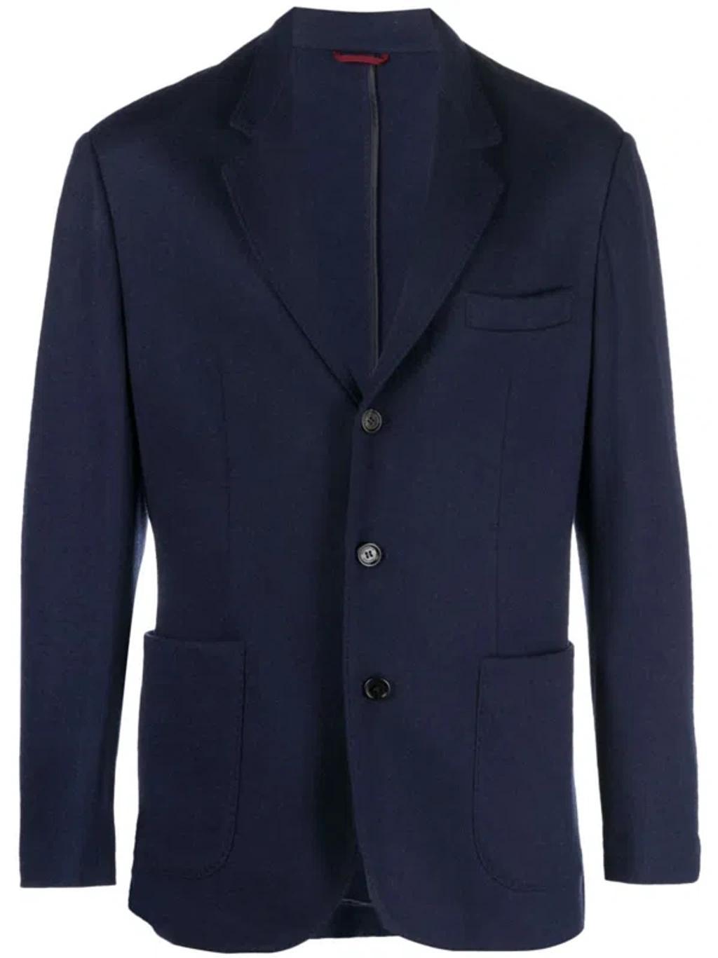 Blazer With Patch Pockets In Navy Blue Product Image