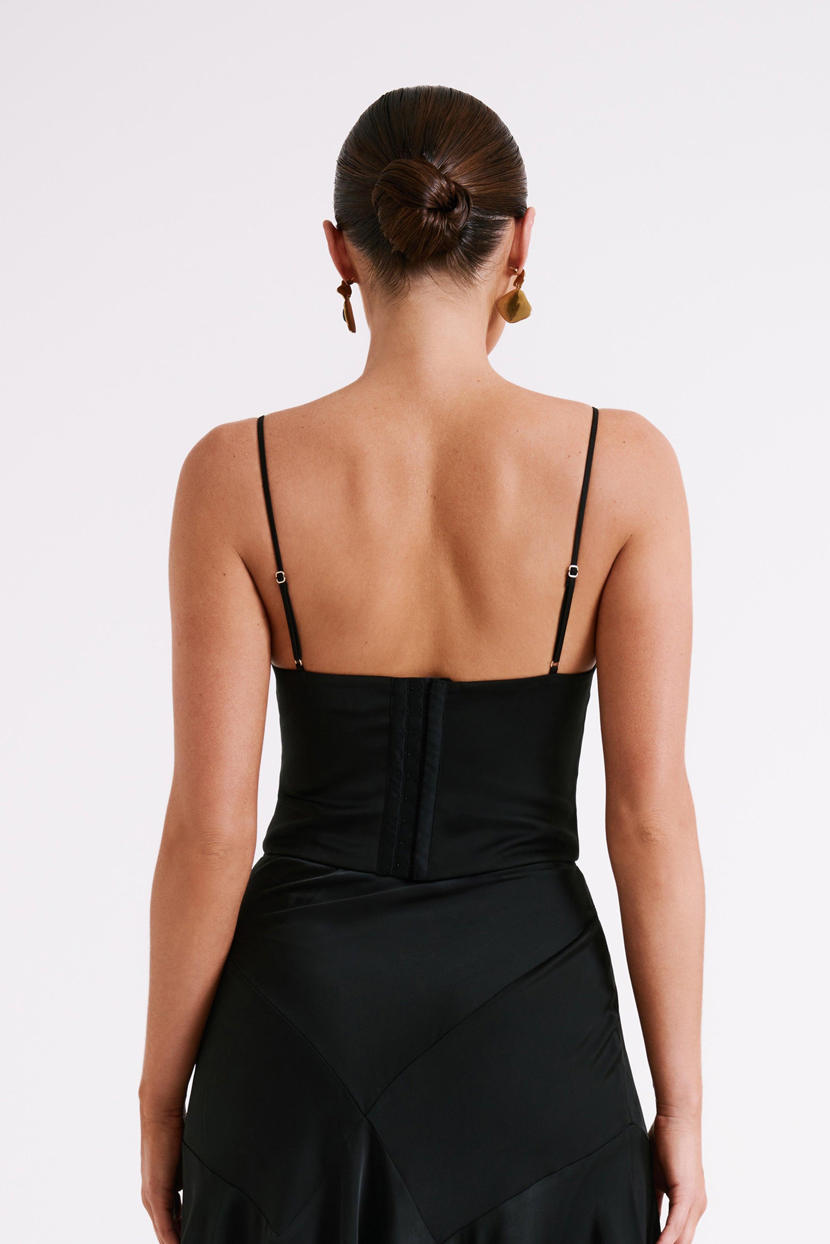 Tia Long Line Satin Top - Black Product Image