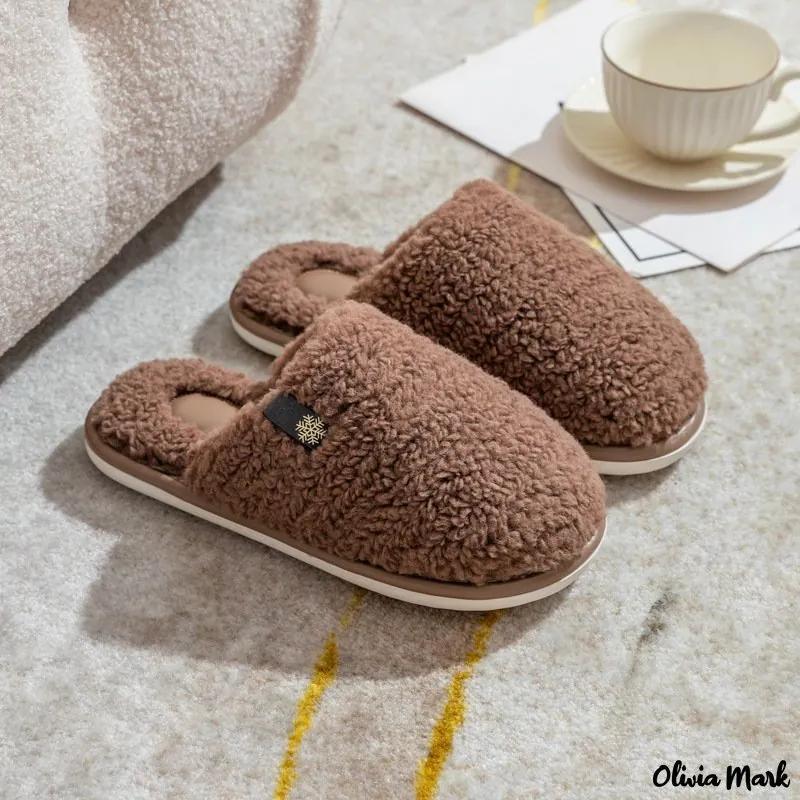 Olivia Mark – Cute cotton slippers plush bow warm couple autumn and winter home non-slip home slippers Product Image