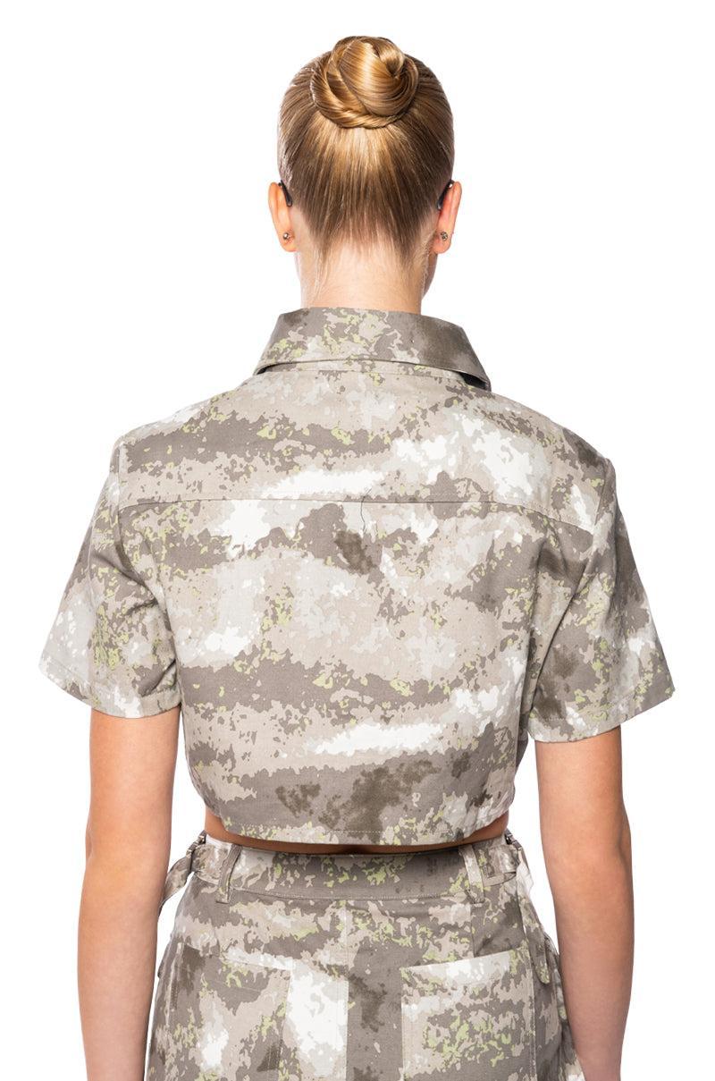 RUN THE WORLD CAMO CROPPED BUTTON DOWN Product Image