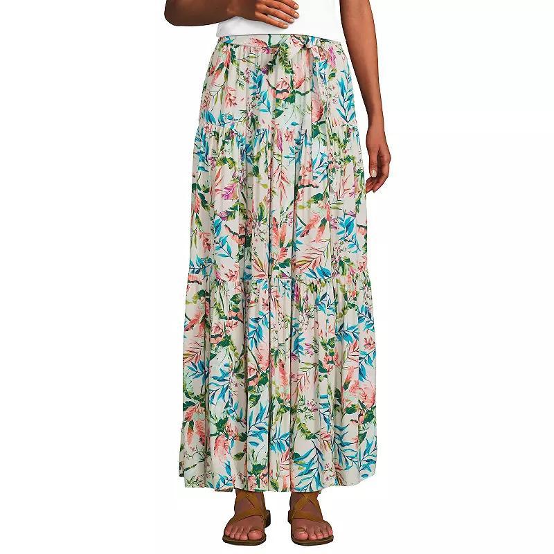 Womens Lands End Printed Flowy Tiered Maxi Skirt Product Image