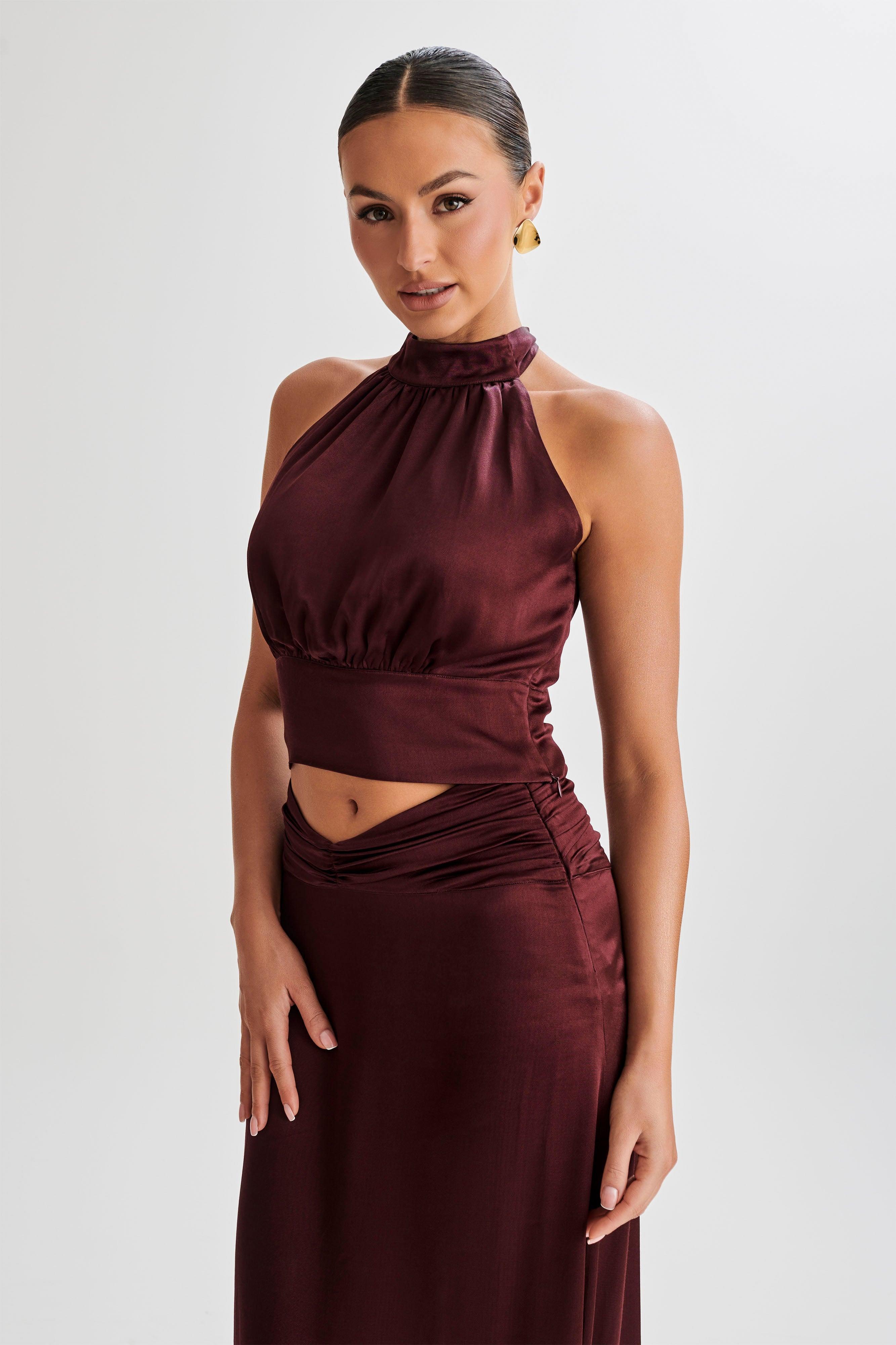 Clara Satin Halter Top - Plum product image