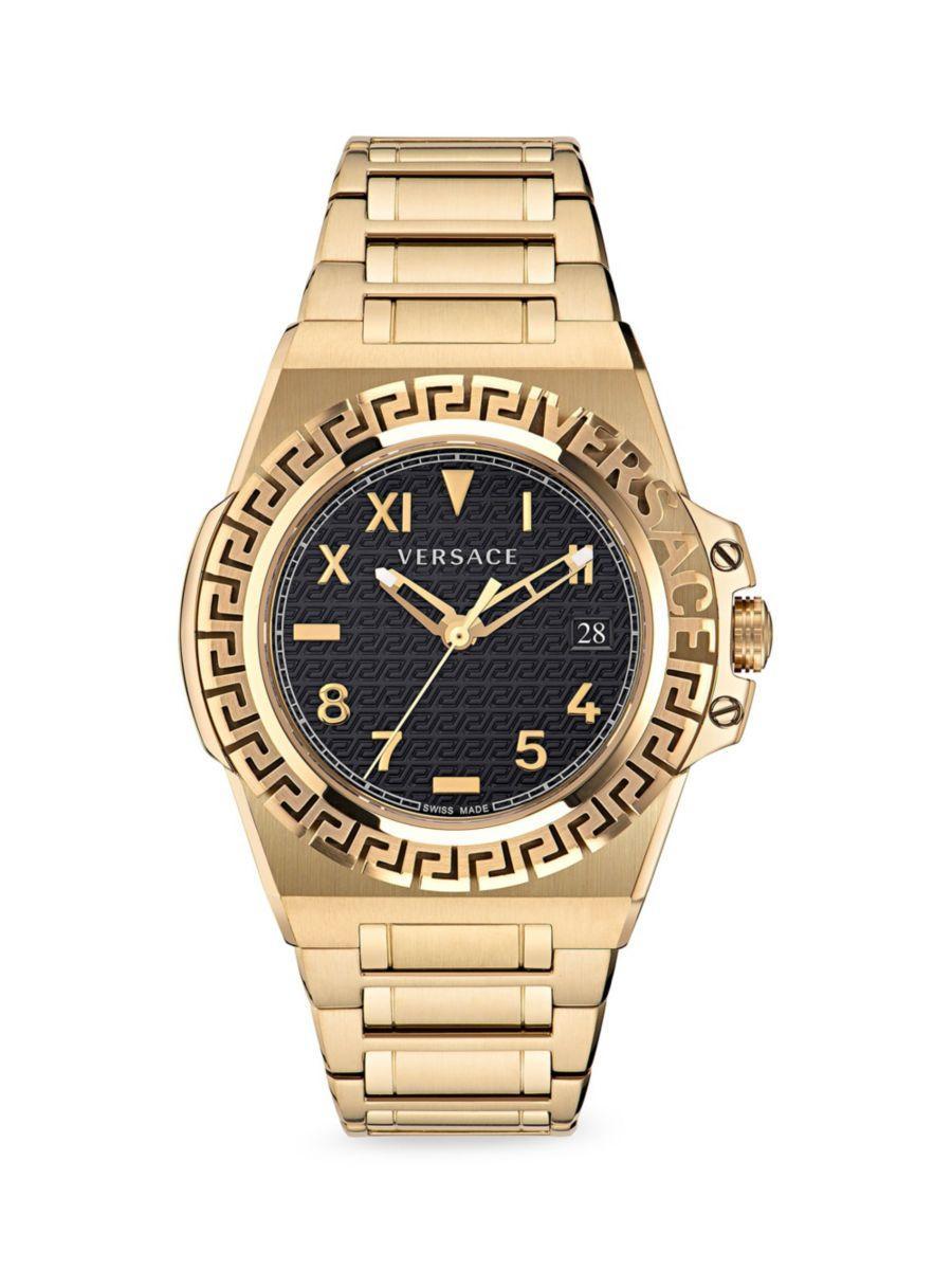 Men's Greca Reaction 44mm Ip Goldtone Stainless Steel Bracelet Watch In Black Product Image