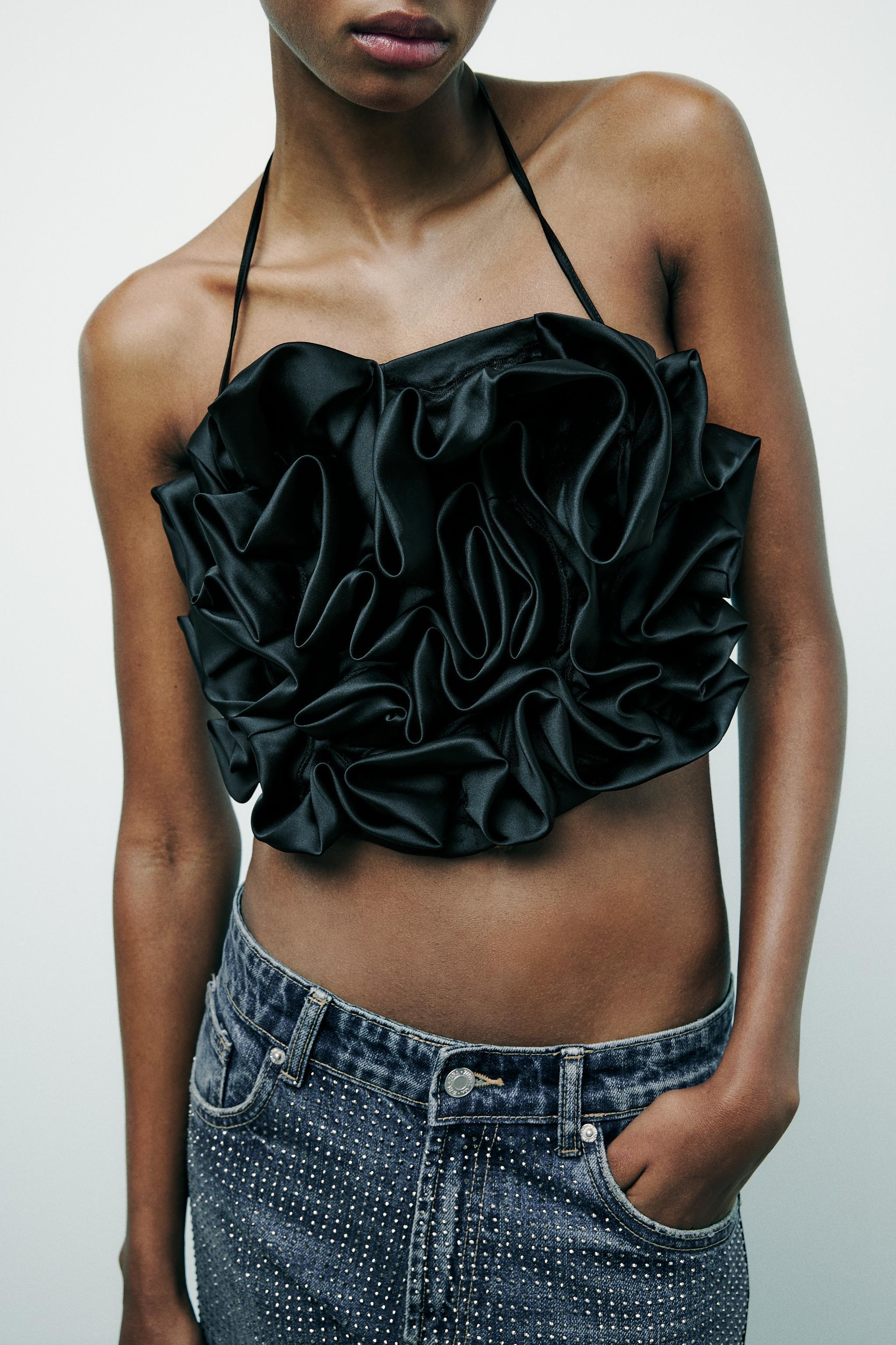 TEXTURED FLORAL SATIN EFFECT HALTER TOP Product Image