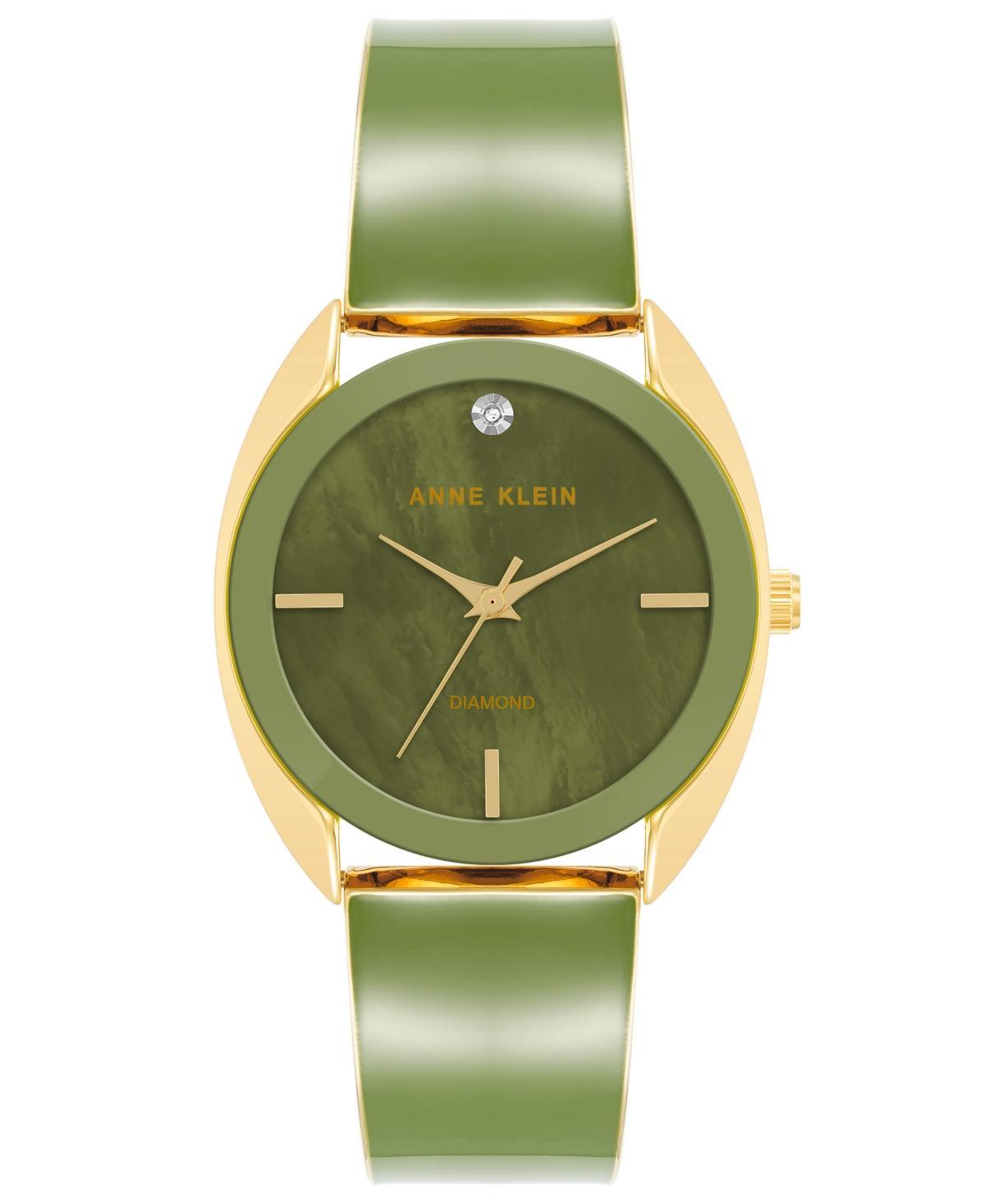 Anne Klein Womens Three-Hand Quartz Green and Gold-Tone Alloy Bangle Watch, 34mm - Gold-Tone Product Image