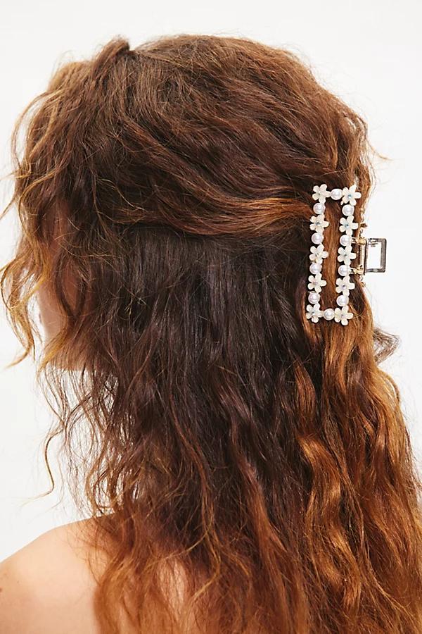 Rectangle Pearl Floral Claw Clip Womens at Urban Outfitters Product Image