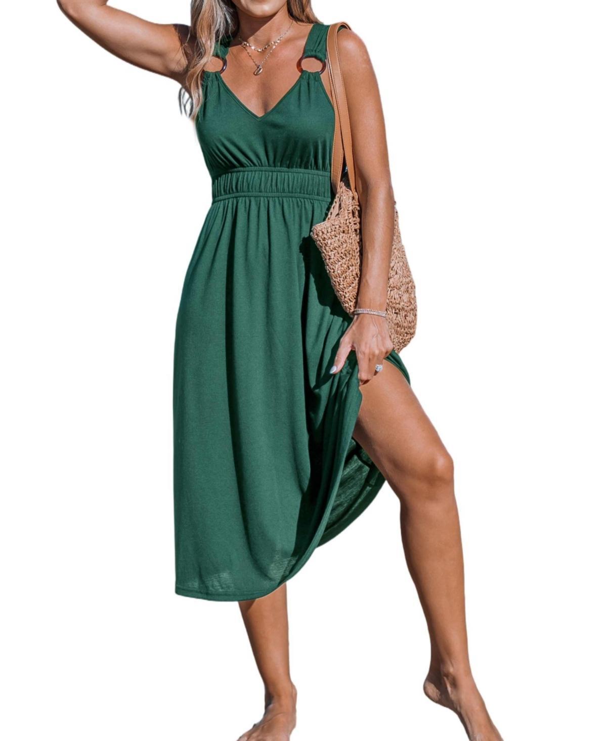 Cupshe Womens Ruched O-Ring Midi Beach Dress Product Image