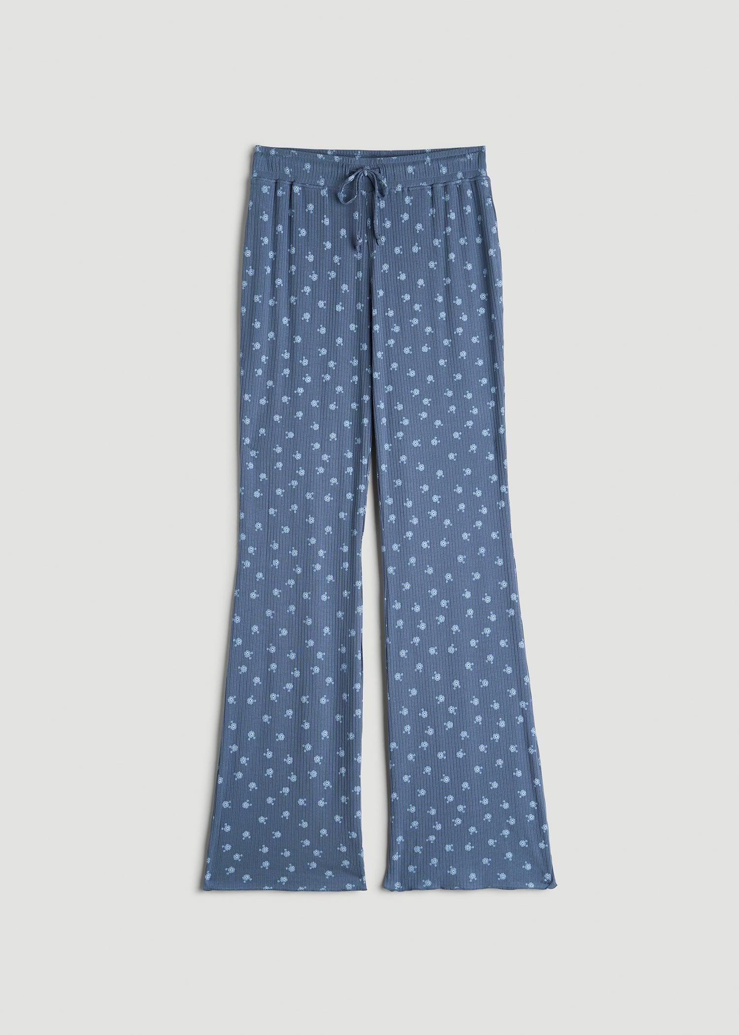 Ribbed Flare Pants for Tall Women in Vintage Indigo Floral Product Image