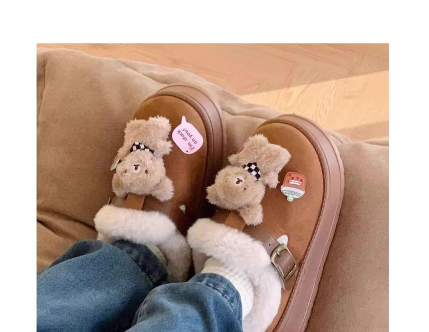 Bear Fleece-Lined Buckled Slippers Product Image