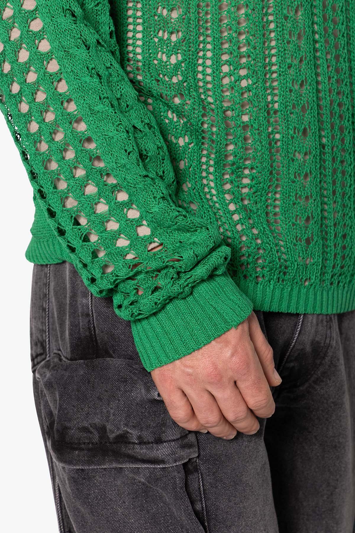 Crochet Knit Sweater - Green Product Image