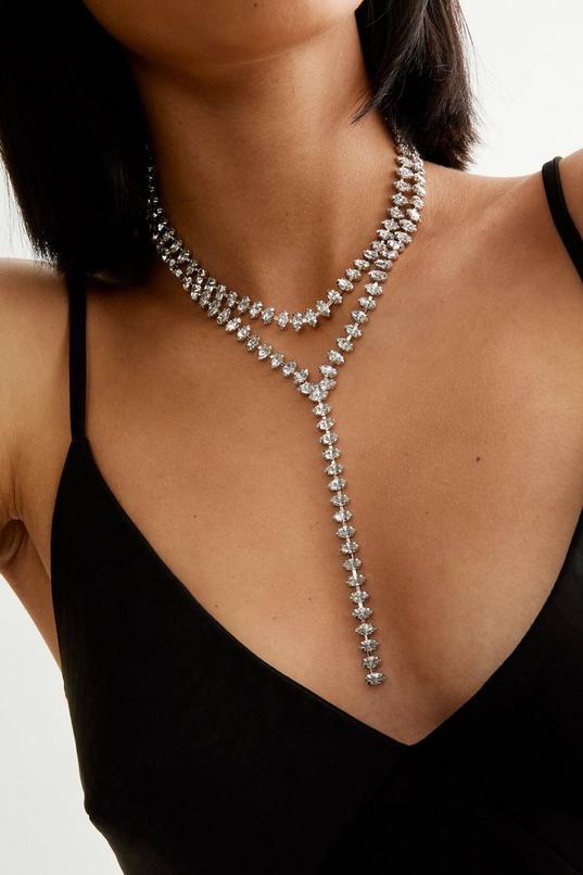 Diamante Y Drop Layered Necklace Product Image