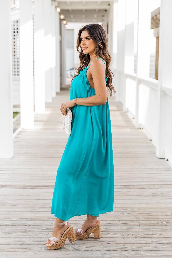 Choose Fate Teal High Neck Midi Dress FINAL SALE Product Image