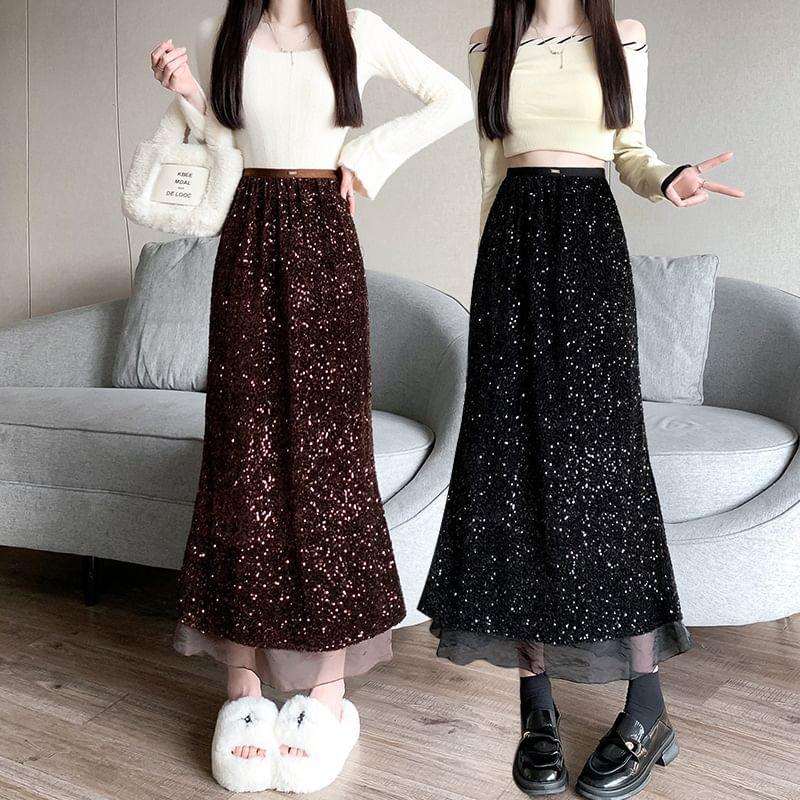 High Rise Sequined Midi Mermaid Skirt Product Image