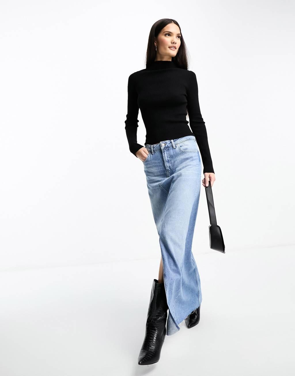 ASOS DESIGN rib sweater with high neck in black Product Image