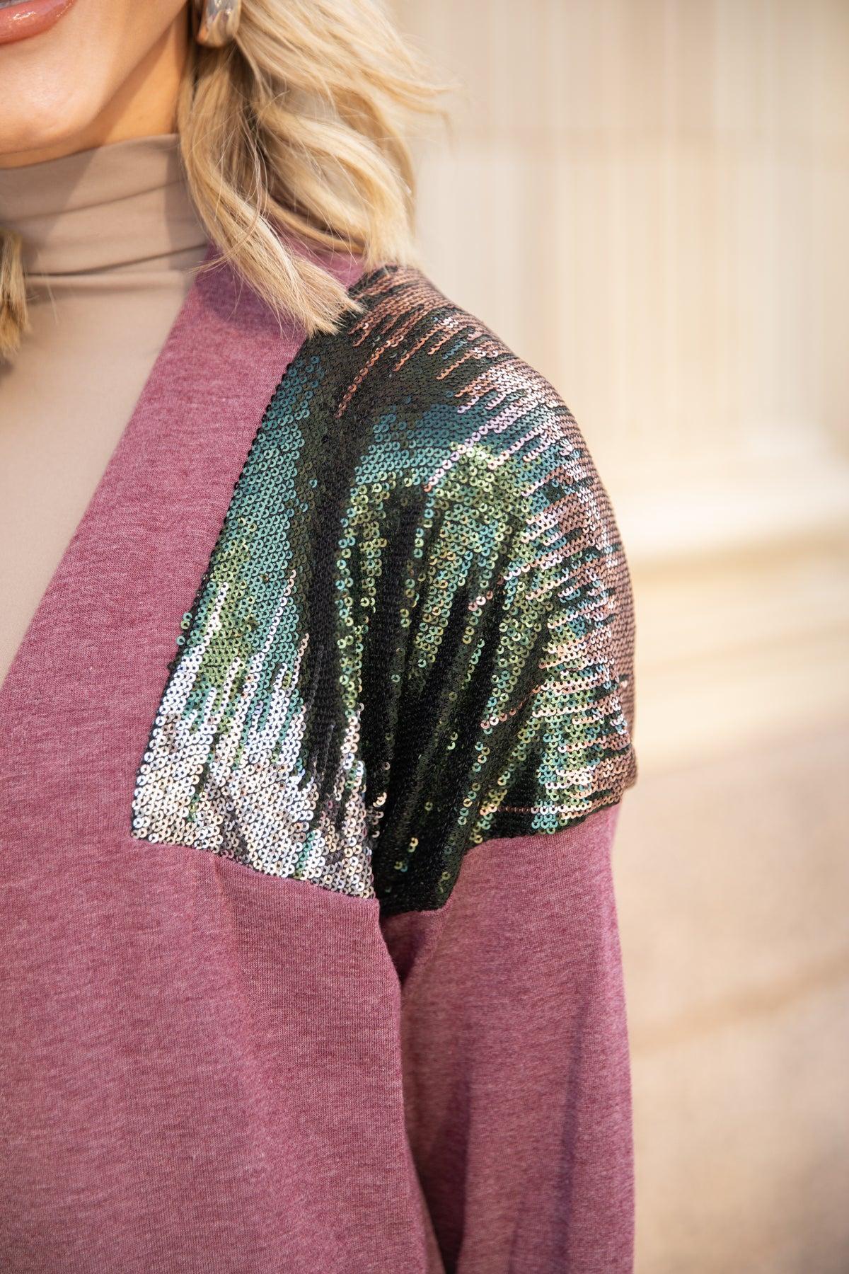 Mauve Cardigan With Sequin Shoulders Product Image