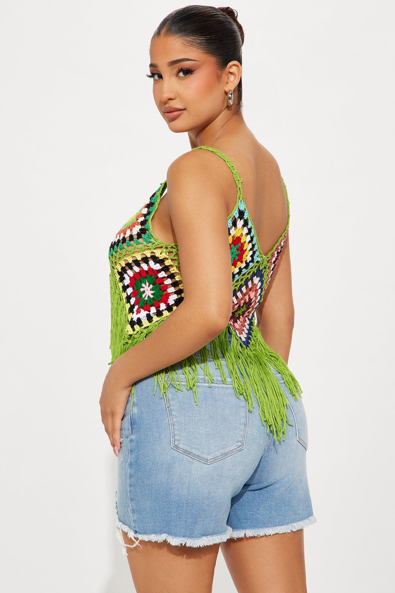 Feelin' My Best Crochet Top - Green/combo Product Image