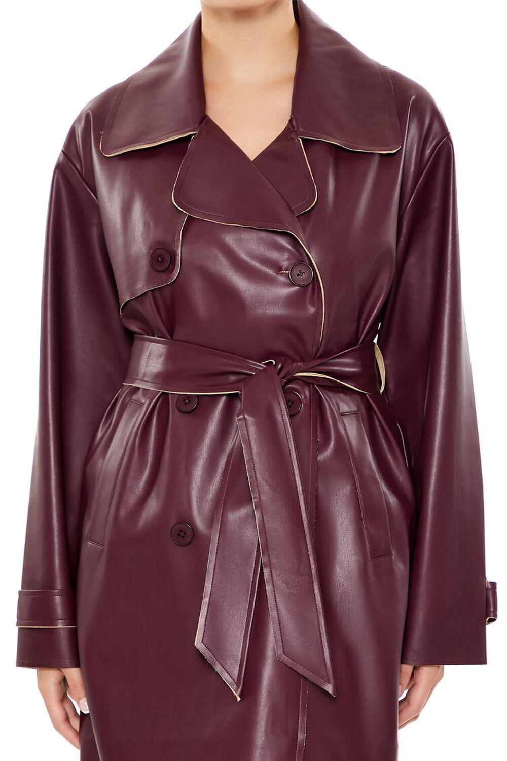 Faux Leather Notched Trench Coat | Forever 21 Product Image