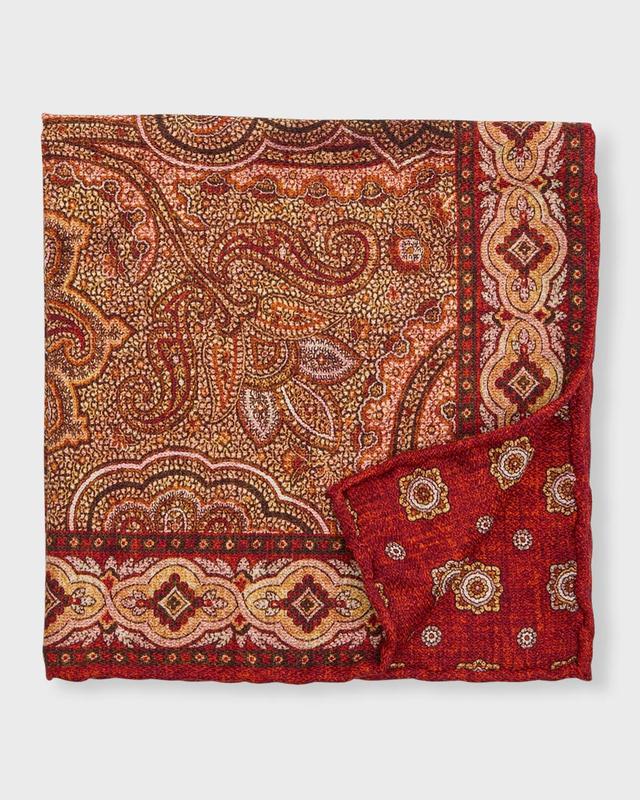 Mens Paisley/Floral Reversible Silk Pocket Square Product Image