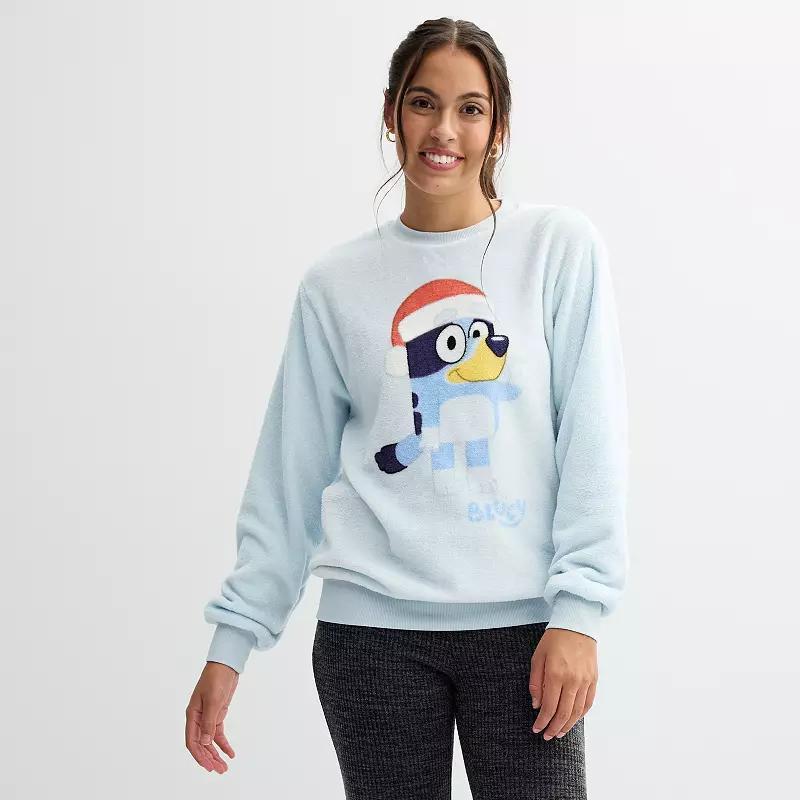 Juniors Bluey Santa Hat Graphic Pullover, Womens Light Blue Grey Product Image