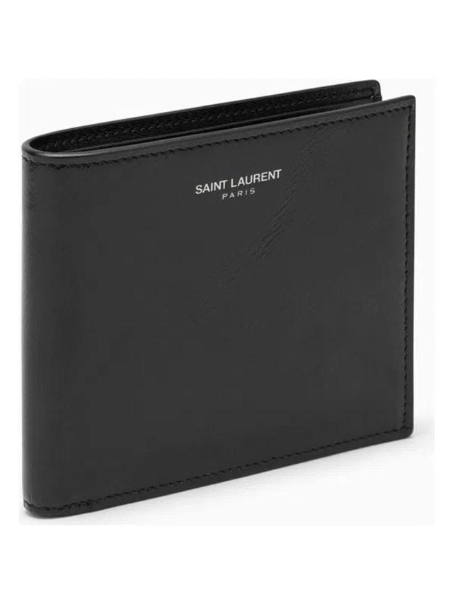 Men's Black Leather Bi-fold Wallet In Brown Product Image