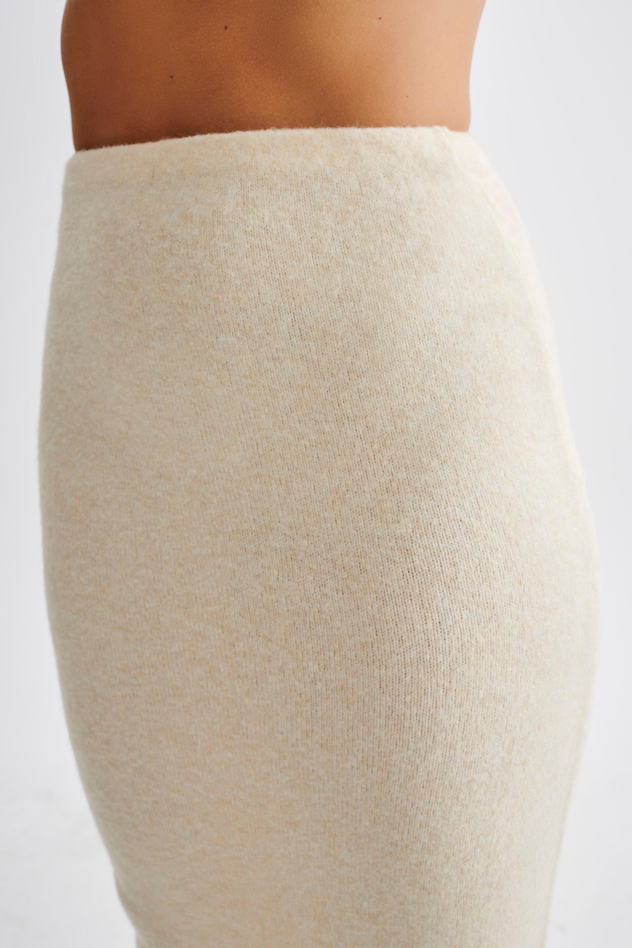 Genevieve Asymmetrical Knit Midi Skirt - Cream Marle Product Image