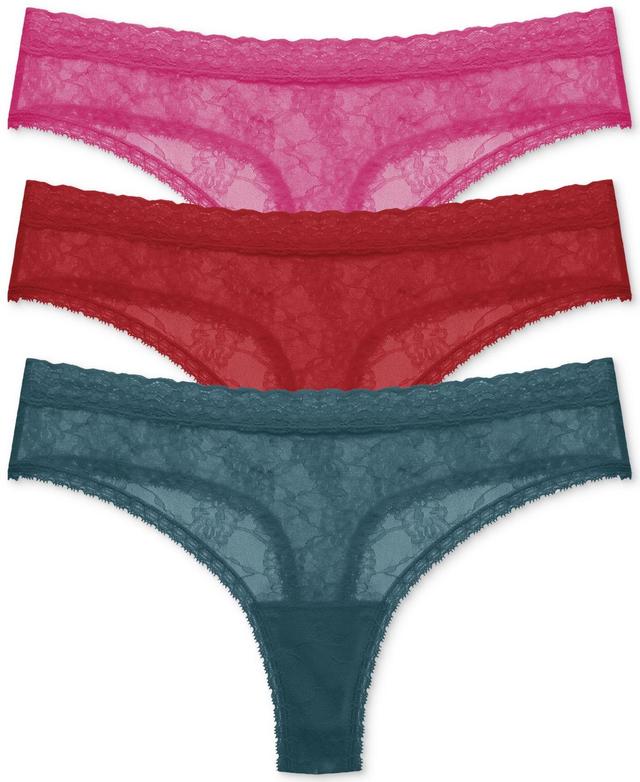 Natori Blisss Allure Lace Thong 3-Pack (Black/Cafe/Rose Beige) Women's Underwear Product Image