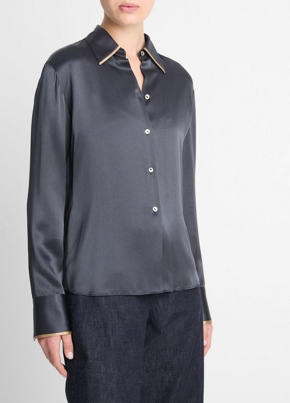 Silk Tipped Slim Long-Sleeve Blouse Product Image