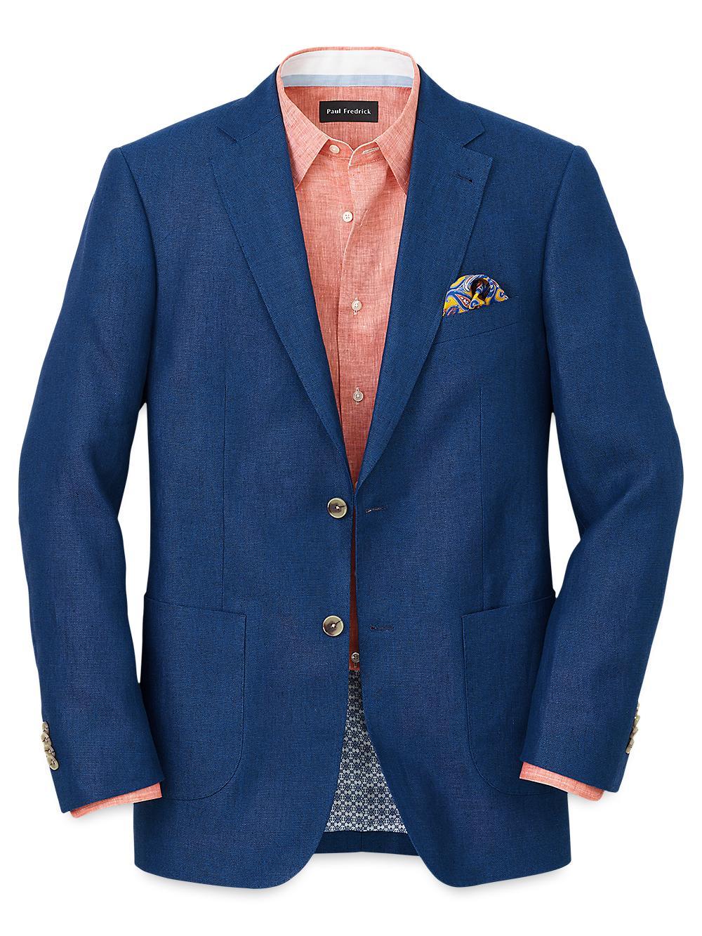 Linen Single Breasted Notch Lapel Sport Coat - Blue Product Image