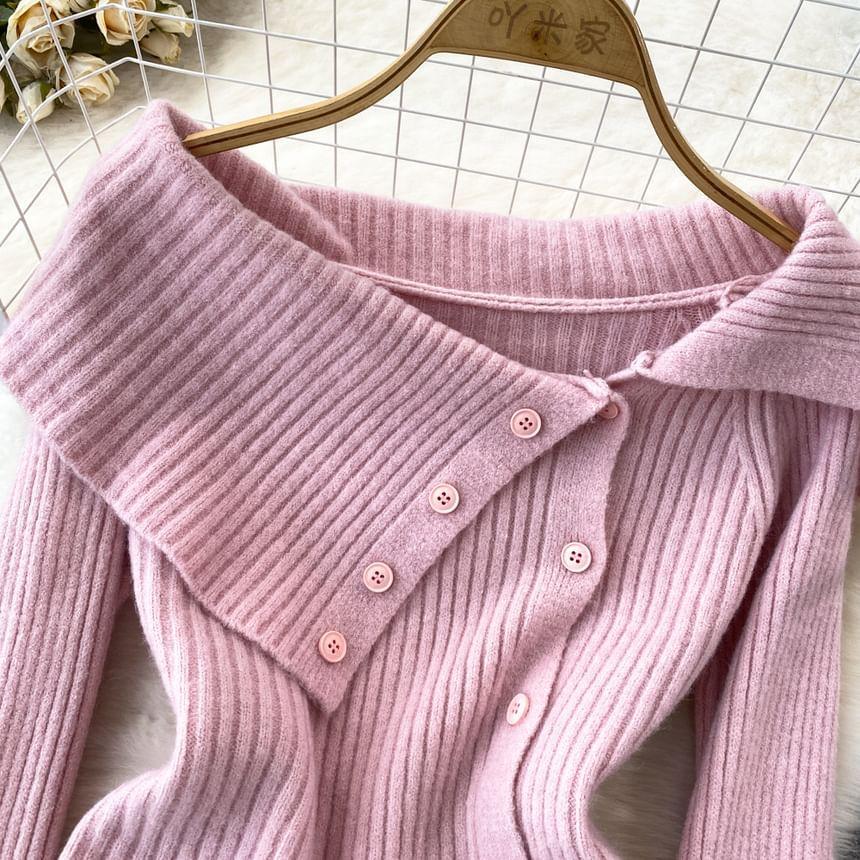 Asymmetrical Neck Plain Ribbed Sweater Product Image