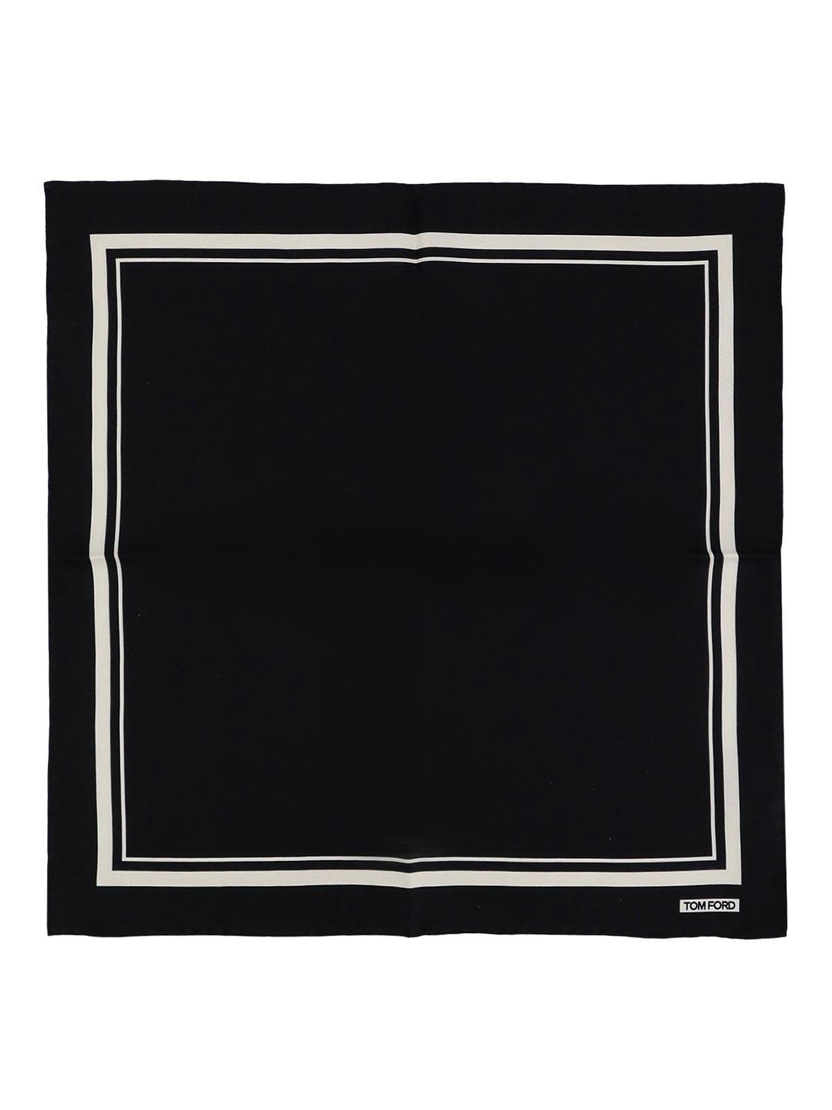 TOM FORD Logo-print Striped Silk Scarf In Black Product Image