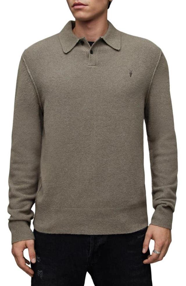 ALLSAINTS Statten Solid Long Sleeve Polo Shirt In Planet Grey Product Image