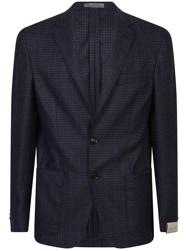 CORNELIANI Checked Wool Blazer In Blue Product Image